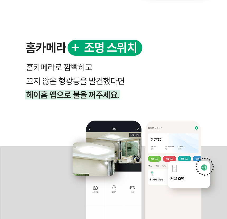 헤이홈 제품 조명 스위치와 함께 사용했을때 더 편리해지는 헤이홈 스마트 홈카메라